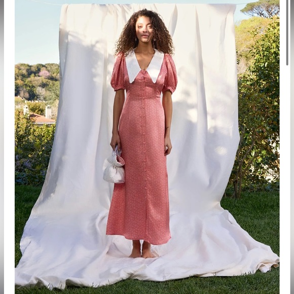 FARAWAY Elegant Pink Button-Down Dress with White Collar - Picture 1 of 4